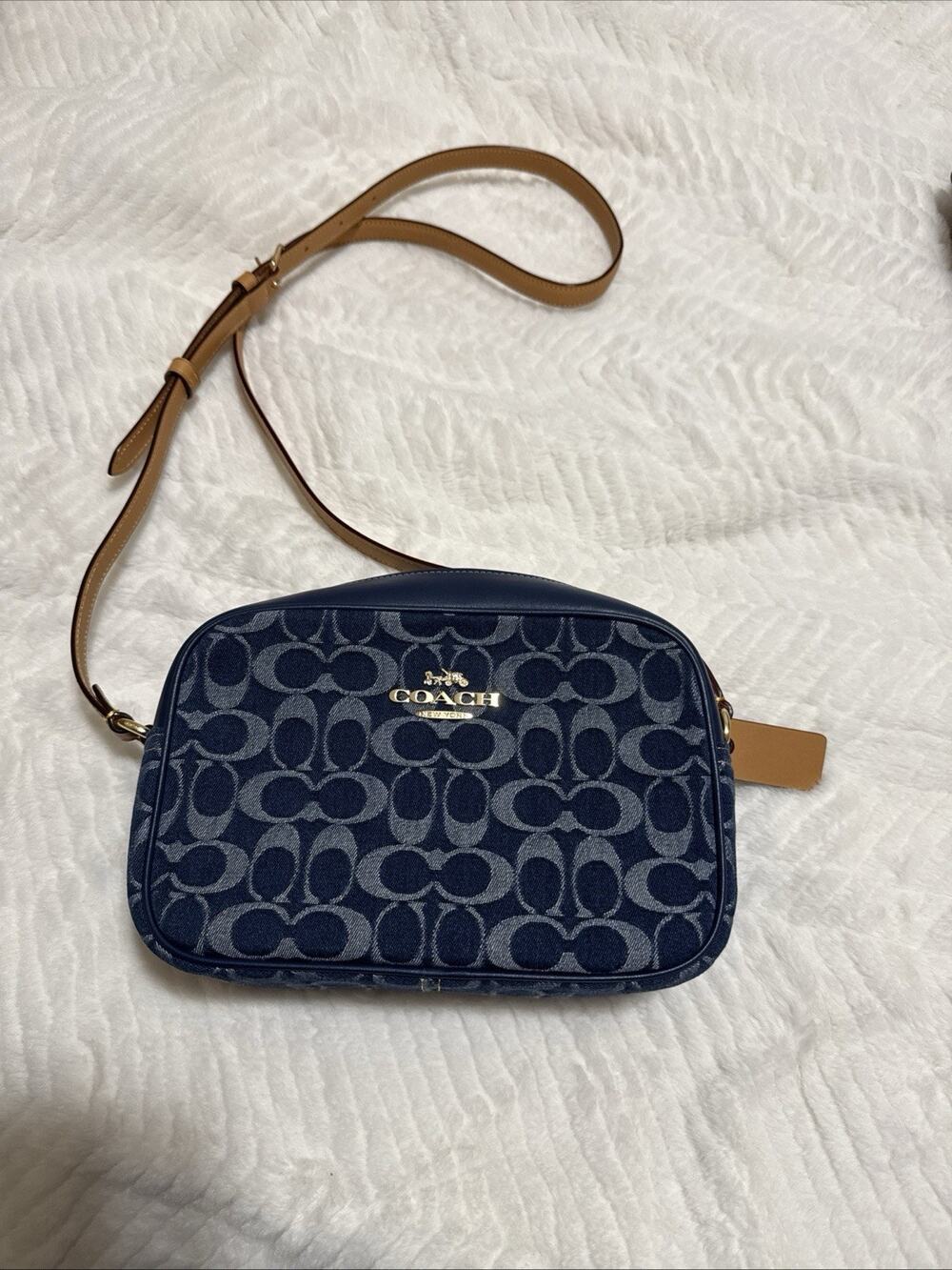 NWT Coach Jamie Camera Bag Signature Denim Blue Vachetta Crossbody CAA74 Cherry
